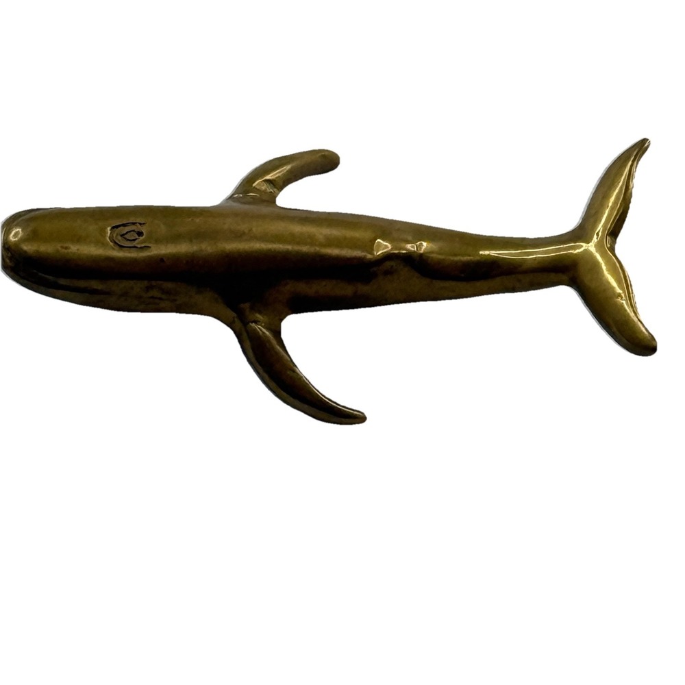 Vintage Solid Brass Humpback Whale Sculpture Nautical‎ Decor Mid Century 3.5"